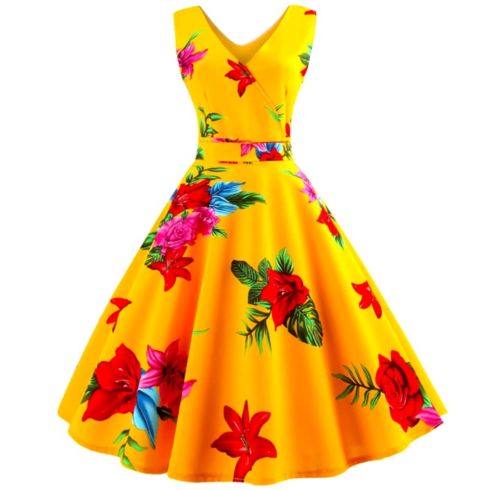 Orange Hawaiian flowered pinup dress - Picture 1 of 3